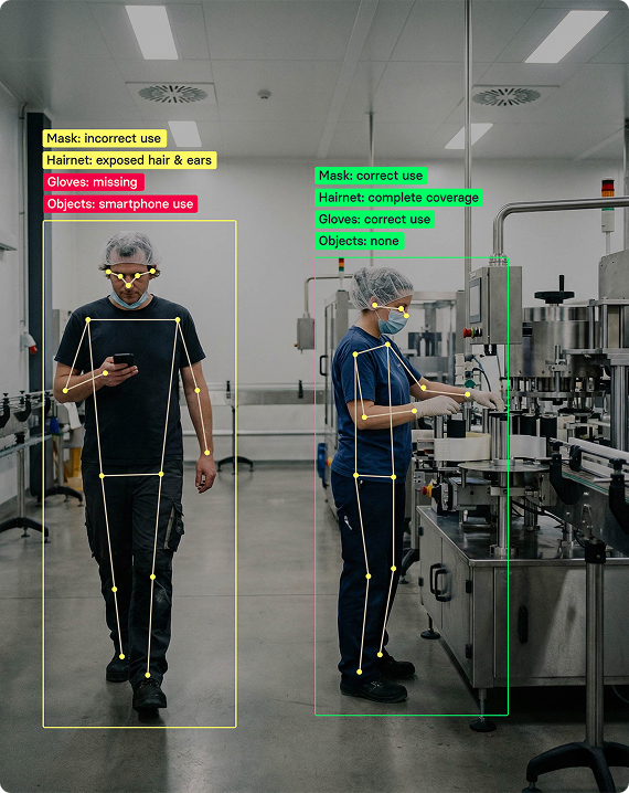 intuvis Hybrid AI showing detailed contextual safety analysis with pose estimation